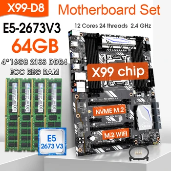 Материнская плата JINGSHA X99 D8 LGA 2011-3 XEON X99 с процессором Intel E5 2673 v3 с 4*16G 21333 МГц DDR4 Memory combo kit комплект M.2 NVME KIT
