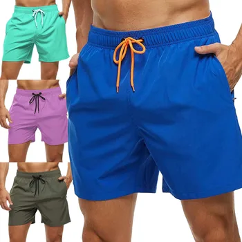 Мужские однотонные укороченные повседневные пляжные шорты с карманами на молнии