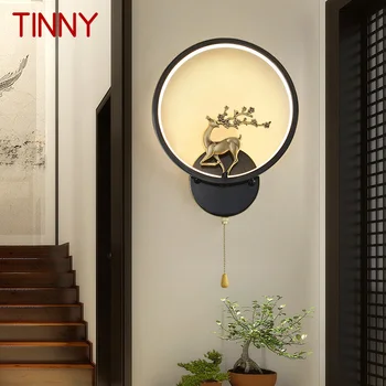 Современный латунный настенный светильник TINNY LED 3 цвета, Винтажный черный креативный светильник-бра с оленем для дома, гостиной, спальни