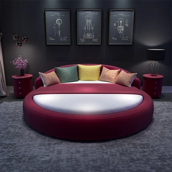 тканевое искусство большая круглая кровать для двух пар Современный простой тематический отель Princess sleeper пара свадебная кровать круглая кровать