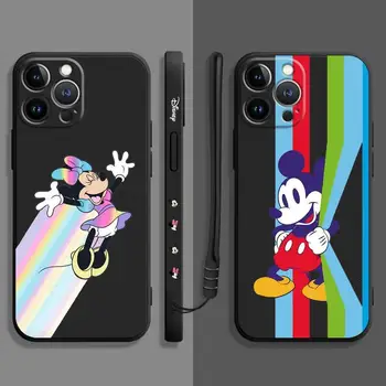 Жидкий Чехол Disney Mickey Minnie Rainbow Art Для Apple iPhone 14 13 12 11 Pro Max 13 12 Mini XS XR X 7 8 6 6S 5 5S Plus Cover