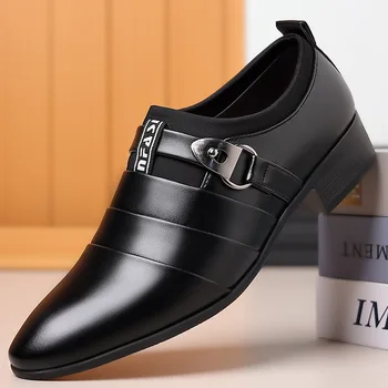 Классическая кожаная обувь для мужчин, оксфорды без застежки с острым носком, официальная свадебная вечеринка, Офисные повседневные модельные туфли для мужчин