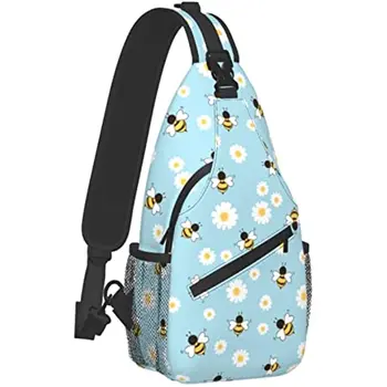 Пчелы Цветок Маргаритки Сумка-слинг Через плечо Дорожный походный нагрудный рюкзак Наплечный рюкзак для женщин Мужчин Мини-рюкзак одного размера