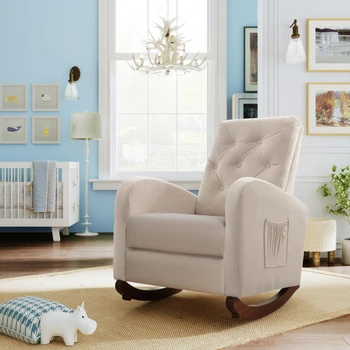 Кресло-качалка с высокой спинкой для детской, удобное кресло-качалка с тканевой обивкой, Современное кресло с высокой спинкой