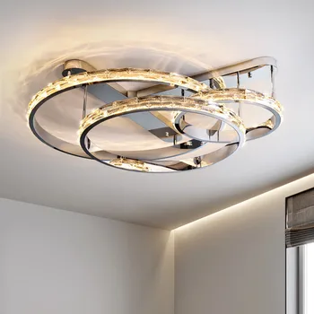 Современные хромированные металлические круглые светодиодные потолочные светильники с регулируемой яркостью для украшения гостиной Роскошные светильники K9 Lustre Lamparas