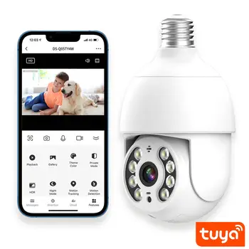 4-мегапиксельная камера видеонаблюдения с лампочкой, наружная камера Wi-Fi 2.4 G для домашней безопасности, поворотная на 360 ° розетка E27, камера для домашних животных TUYA Smart