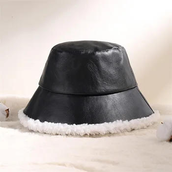 Женская винтажная двусторонняя панама, милая толстая кепка для бассейна, повседневная осенне-зимняя рыбацкая шапка из теплого флиса