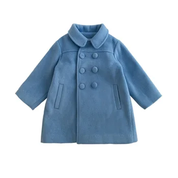 Зимнее утолщенное шерстяное пальто для девочек 3-8 лет, двубортное, в корейском стиле