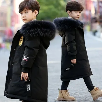 Пуховик для мальчиков, куртка, хлопковая верхняя одежда, ветрозащита, 2023, Утепленный бархат, зимняя теплая лыжная одежда, детская одежда