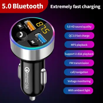 Автомобильный Bluetooth 5.0 FM-передатчик, цифровой дисплей, двойное USB-многофункциональное быстрое зарядное устройство, авто MP3-плеер, автомобильные аксессуары