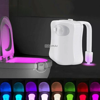 Светодиодный датчик движения PIR в туалете, 16 цветов, сменная лампа, подсветка туалета, унитаза для домашнего ночного освещения, освещение туалета