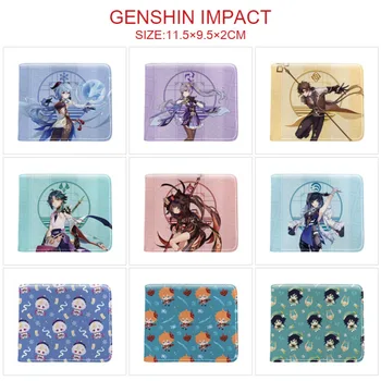 Кошелек Genshin из аниме, короткий кошелек из искусственной мультяшной кожи для мальчиков и девочек, Милый карман для монет в элегантном стиле, кошельки для кредитных карт.