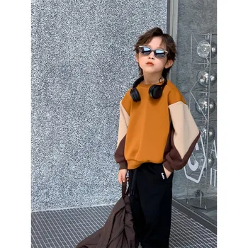 Детская одежда, толстовка с длинными рукавами для мальчиков, Весна-осень 2023, новые корейские стили, модная толстовка в тон, красивый топ