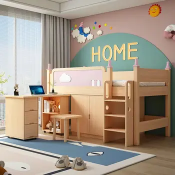 Мебель для спальни из цельного массива дерева детская кровать для мальчиков и девочек односпальная кровать с письменным столом подвесная кровать многофункциональная полувысокая кровать