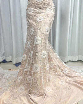 3D Кружевное платье с вышивкой в виде большого цветка, украшенное бисером и пайетками, ткань высшего качества для женщин, серия платьев для свадебных вечеринок