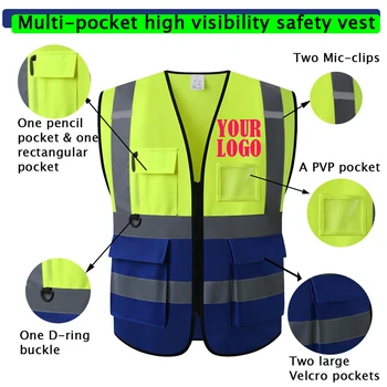 Светоотражающий жилет безопасности, высокая видимость Пользовательского логотипа XXXL, мотоциклетная куртка, жилет безопасности, флуоресцентный сигнал полиции для мужчин и женщин