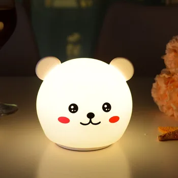 Милый Животный Светодиодный Ночник Nordic Cute Lovely Cartoon Night Light Силиконовый Мягкий Сенсорный Датчик Baby Kid Home Decor Светильник