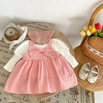 Комплект детской одежды MILANCEL, Блузка с пышными рукавами, Розовое платье с бантом, Костюм для девочек из 2 предметов
