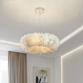 Современные светодиодные люстры для детской спальни, роскошный подвесной светильник в скандинавском стиле с перьями, декор для гостиной, столовой, потолочная подвесная лампа