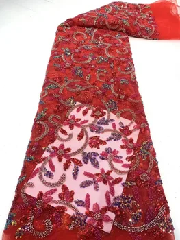 Африканский Жених Кружевная ткань с пайетками высокого качества 2023, вышивка тяжелыми бусинами, Французский тюль, кружевное Нигерийское свадебное платье