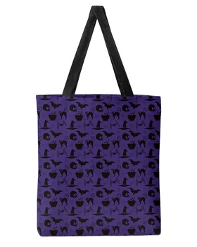 Женская парусиновая сумка-тоут с черепом Черного кота на Хэллоуин; вместительная женская сумка-тоут для покупок; Многоразовые студенческие сумки из эко-кожи на плечо.