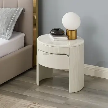 Прикроватный столик в современном роскошном стиле из микрофибры, кожа Уникальный дизайн для домашней мебели, Мраморные круглые тумбочки