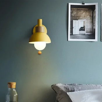 Настенный светильник для гостиной, веранды, прохода от производителя, простой в скандинавском стиле, современный прикроватный светильник для спальни Macaron, настенный светильник с фонариком
