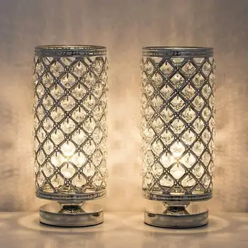 Настольные лампы - набор из 2-х с абажуром из прозрачного хрусталя, серебристый