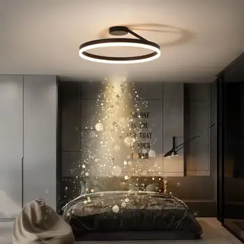Затемняемый Черный Белый для спальни, столовой, гостиной, Минималистичные подвесные светильники, современная потолочная люстра со светодиодной подсветкой на кольце