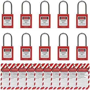 Накладной замок с 10 Накладными накладными тегами, с разными ключами, совместимые предохранители (красный, с разными ключами)