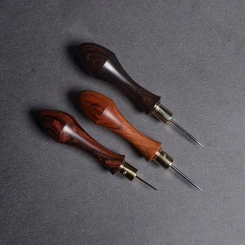 Кожаное шило ручной работы Miguu Круглой / алмазной / французской / оливковой / шестиугольной формы, Съемная игла HSS, деревянная ручка, инструменты для рукоделия