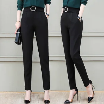 2023 Весенне-летний женский эластичный костюм, брюки Harlan, Черные модные брюки с завышенной талией, облегающие повседневные брюки, женские