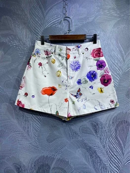 Летние женские шорты из 100% хлопка с цветочным принтом, элегантная женская короткая одежда для вечеринок и отпуска
