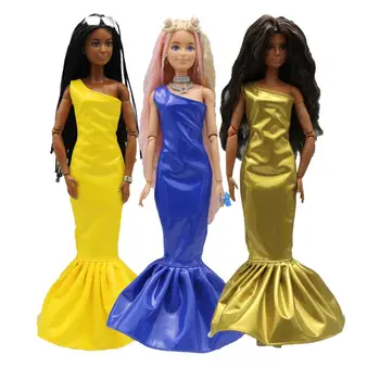 одежда для куклы, 30 см, искусственная глянцевая поверхность, Кожаное платье с рыбьим хвостом, Аксессуары для повседневной носки, Одежда для пышной куклы Барби