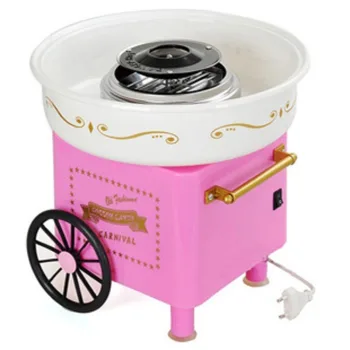 Розовая домашняя мини-машина для производства сахарной ваты с винтажной тележкой 220 В 50-60 Гц