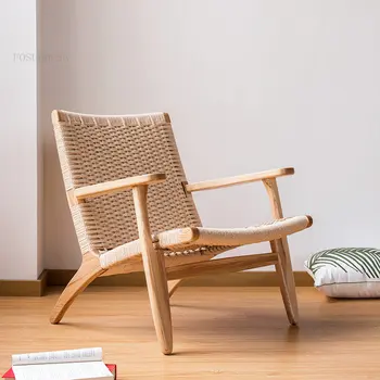 Японские стулья для гостиной из ротанга, Скандинавское кресло для отдыха на балконе, мебель для дома, Ленивый односпальный диван, Обеденный стул B