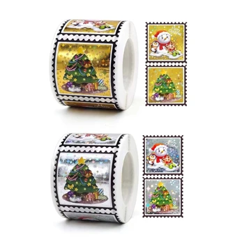 300шт Рождественских рулетных наклеек 1,5-дюймовые винтажные Узоры Круглая наклейка в рулоне