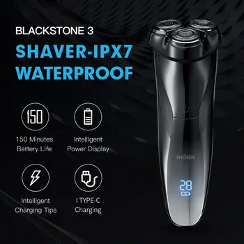 Электробритва ENCHEN 3D Blackstone 3 IPX7 Водонепроницаемая бритва Влажная и сухая двойного назначения для лица и бороды Аккумулятор Цифровой дисплей для мужчин