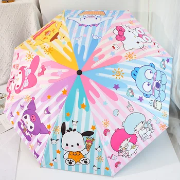 Мороженое Sanrio Hello Kitty Полностью автоматический зонт Sunny Umbrella Складной Черный клей Защита от солнца и ультрафиолета