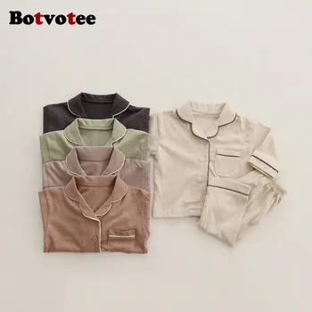 Botvotee/ Осенние пижамные комплекты для маленьких девочек, хлопковый детский комплект для сна, Детская пижама, белые длинные топы и штаны, пижамный комплект