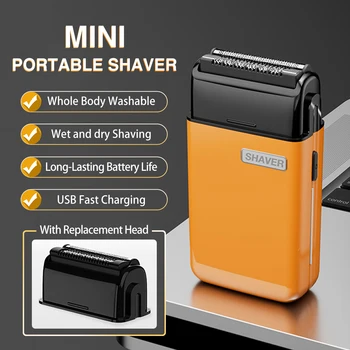 Электрическая портативная мини-бритва, карманный станок для бритья для мужчин, магнитная головка для бритья со сменной головкой, мощная водонепроницаемая