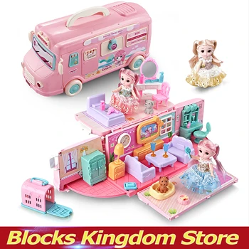 Кукольный домик, портативный набор для принцессы, набор игрушек для кемпера, автобуса, автомобиля, путешествия, Дома мечты, Изысканный замок для девочек, Детские подарки