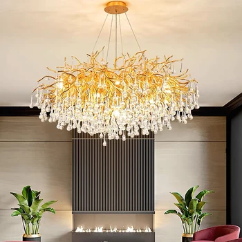 Постмодернистский свет, роскошная лампа из французского хрусталя, простая столовая, креативная лампа для гостиной, роскошная вилла branch, люстра с каплями воды