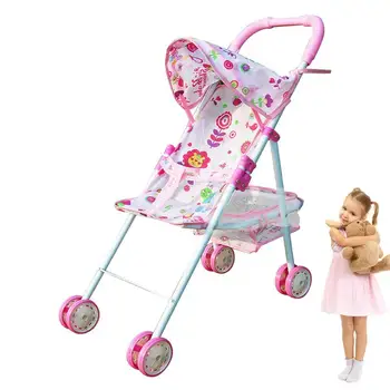 Игровая коляска, удобная для детей кукольная коляска с нижней корзиной, игрушечная коляска для девочек, для использования в помещении и на улице, детская кукла для девочек