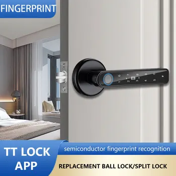 Дверной замок с отпечатками пальцев, защита от подглядывания, ручка с паролем, TTLOCK, управление приложением, Аварийная зарядка Type-C для дверей толщиной 3,5-6,5 см
