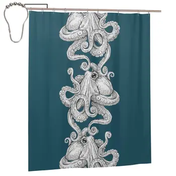 Занавеска для душа в виде осьминога для ванной комнаты, персонализированный забавный набор штор для ванной с железными крючками, подарок для домашнего декора 60x72 дюйма