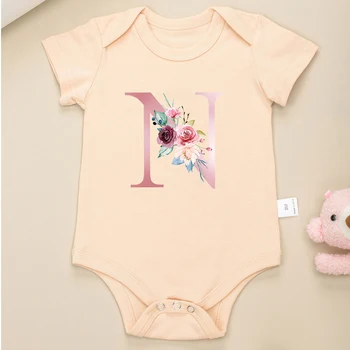Детский комбинезон, летние комбинезоны цвета хаки с коротким рукавом, одежда для новорожденных мальчиков и девочек, детский комбинезон с алфавитом, эстетика боди для малышей