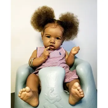 55 см Возрожденная афроамериканская кукла Саския, полное виниловое тело, девочка, моющиеся волосы с корнями вручную, Темная кожа, Кукла-младенец для детского подарка