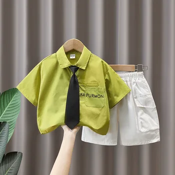 Летний тонкий костюм для мальчиков, новый повседневный красивый летний комплект одежды для мальчиков, детская рубашка, модные наряды из двух предметов