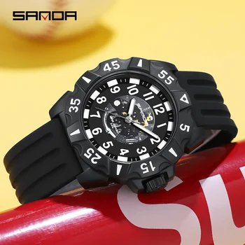 Роскошные мужские силиконовые спортивные наручные часы бренда SANDA, водонепроницаемые деловые кварцевые часы, военные часы Relogio Masculino, 50 м